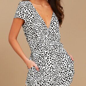 Lulus Hottie Dotty Black And White Print Romper - Size L